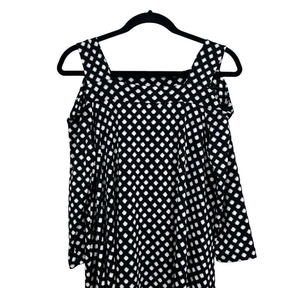 Chico's Womens Cold Shoulder Tunic Top Polka Dot 3/4 Sleeve high Low Hem Sz 0 - Picture 2 of 5